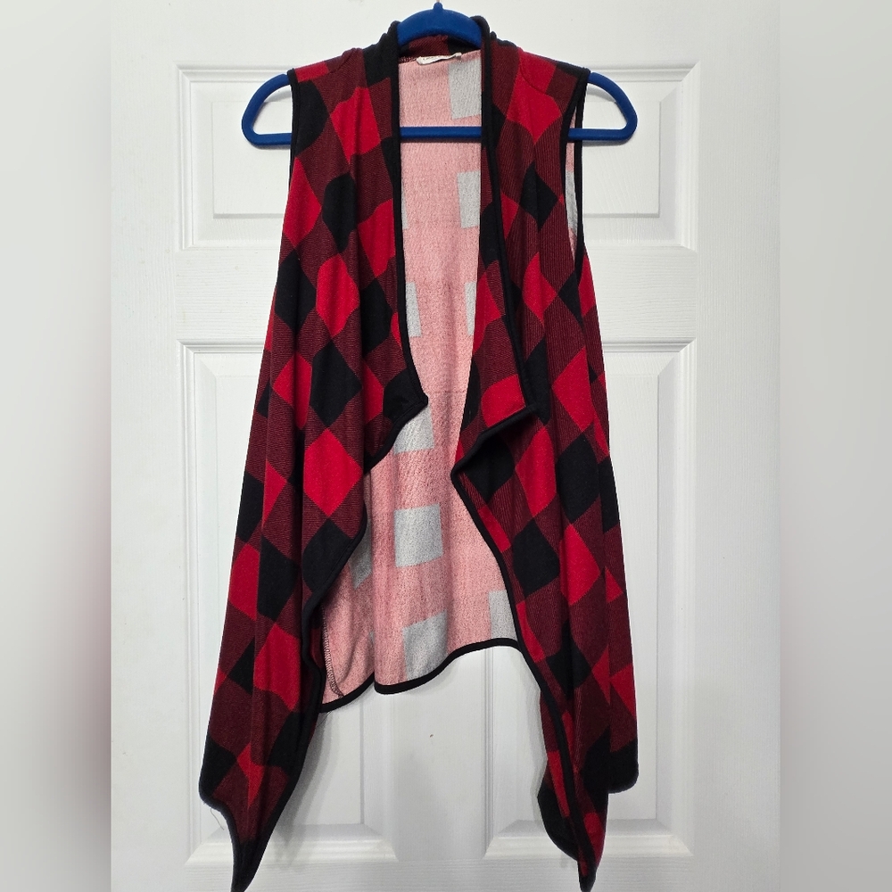 Red and Black Checkered Waterfall Shrug